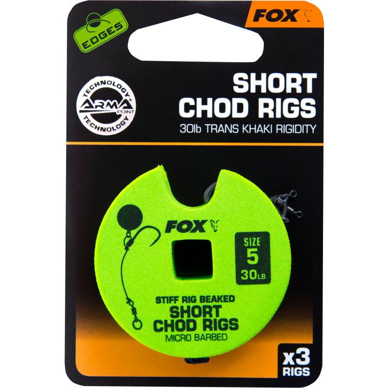 FOX Edge Armapoint stiff rig beaked Chod rigs x 3 30lb sz5 SHORT
