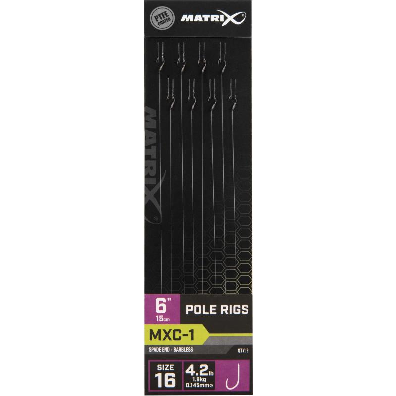Matrix Mxc-1 Size 16 Barbless 0.145mm 6" 15cm Standard Pole Rig 8Pcs