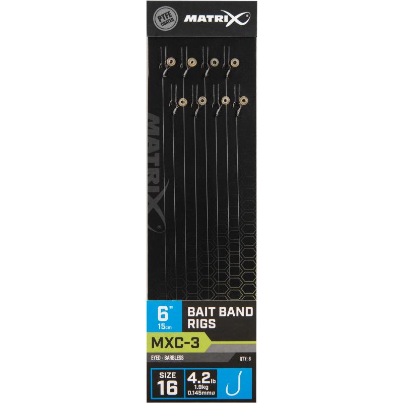 Matrix Mxc-3 Size 16 Barbless 0.145mm 6" 15cm Bait Band 8Pcs