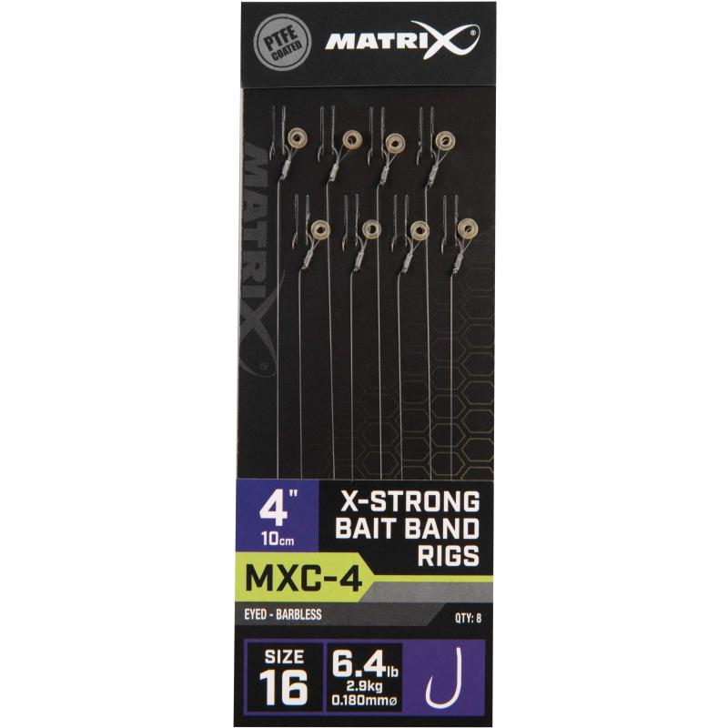 Matrix Mxc-4 Size 16 Barbless 0.18mm 4" 10cm X-Strong Bait Band 8Pcs