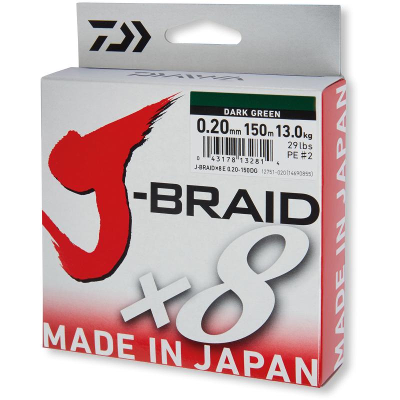 Daiwa J-Braid X8 vert foncé 0.22mm 17.00kg 150m