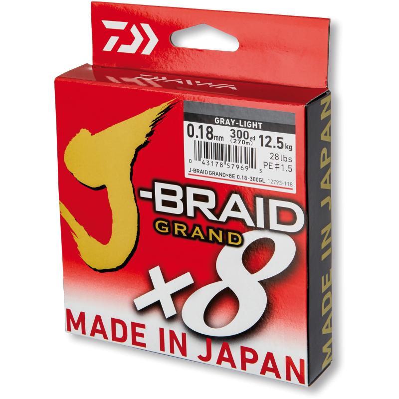 Daiwa J-Braid Grand X8 gris clair 0.13mm 8.5kg 135m