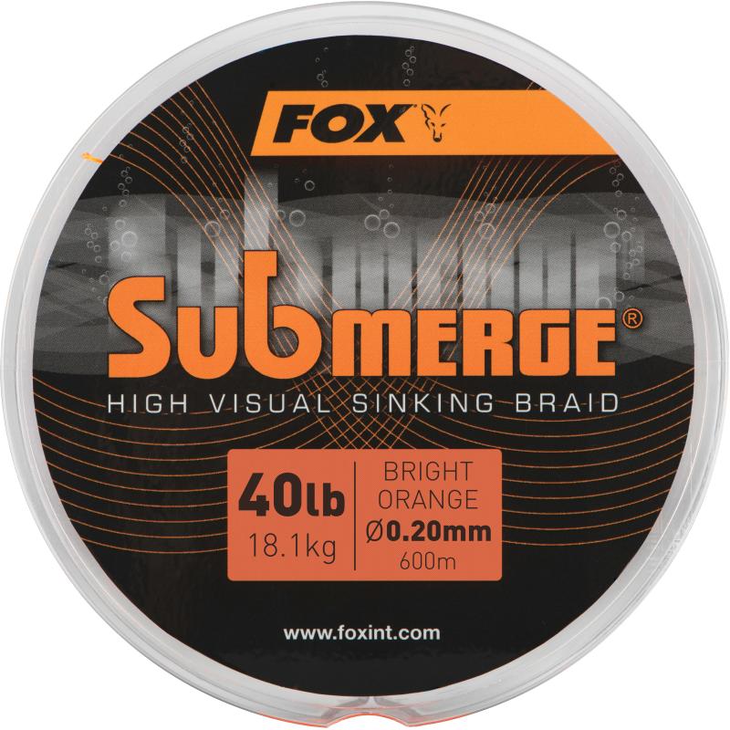 Fox Submerge bright orange sinking braid x 600m 0.20mm 40lb/18.1kgs