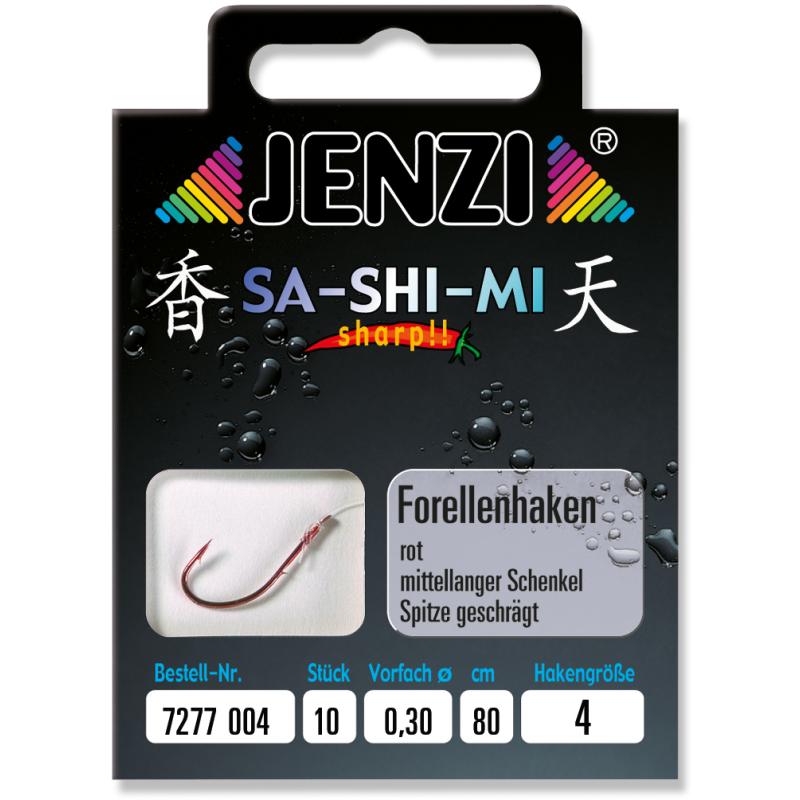 JENZI Forellenhaken SA-SHI-MI gebonnen Gréisst 4 0,30mm 80cm
