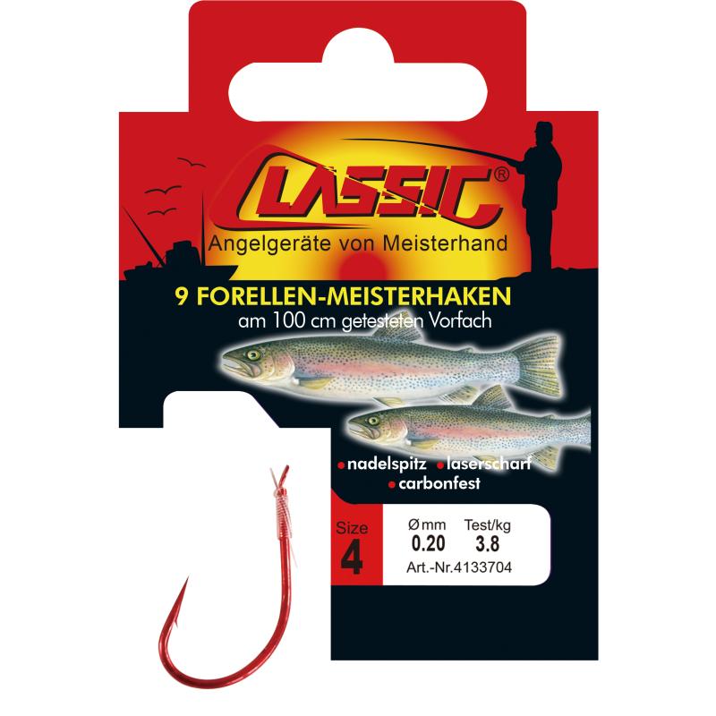 Paladin Classic trout hook tied red size 6 0,20mm 3,8 kg 100 cm SB9