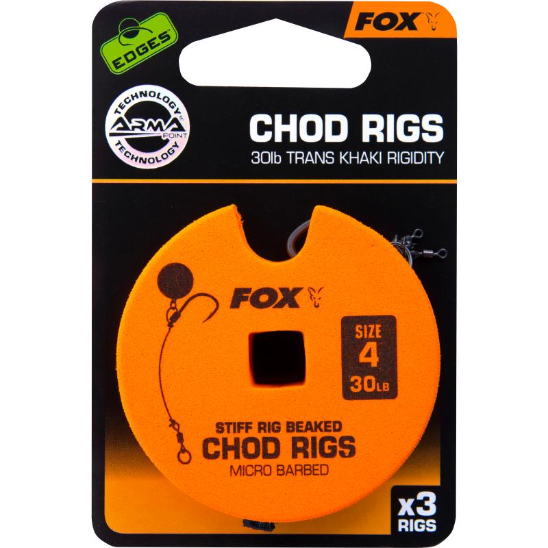 FOX Edge Armapoint steife Rig beaked Chod Rigs x 3 30lb sz4 STD
