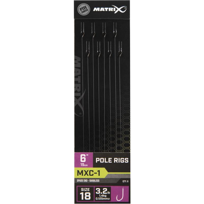 Matrix Mxc-1 Gréisst 18 Barbless 0.125mm 6"15cm Standard Pole Rig 8Pcs