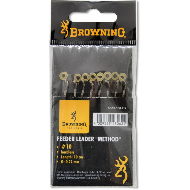 18 Feeder Method leader hooks with pellet tape bronze 5lbs, 2,3kg 0,16mm 10cm 8 pieces