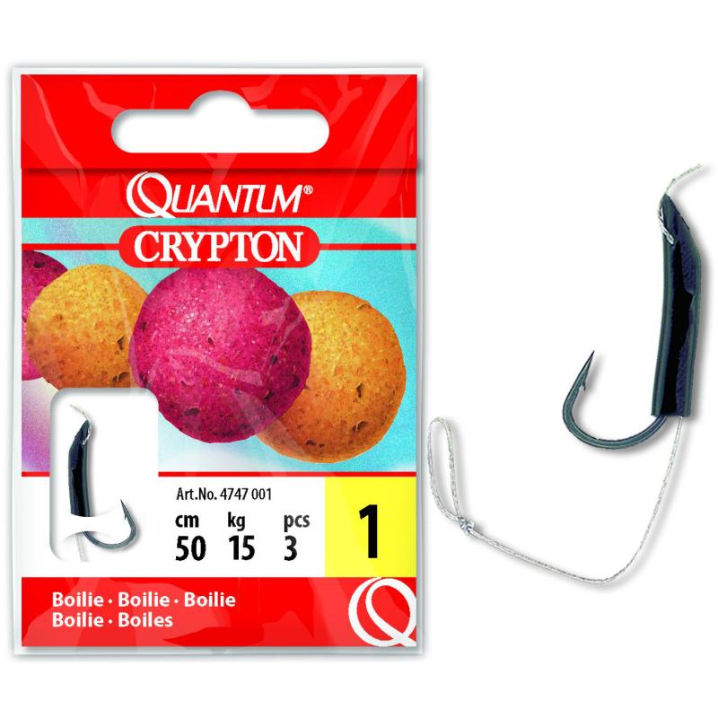 Quantum # 4 Crypton Boilie leader hook zwart / gunsmoke 15kg 50cm 5 stuks