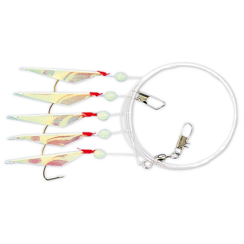 Herring leader, fluorescent fish skin on 5 gold hooks Gr. 6 with pearl