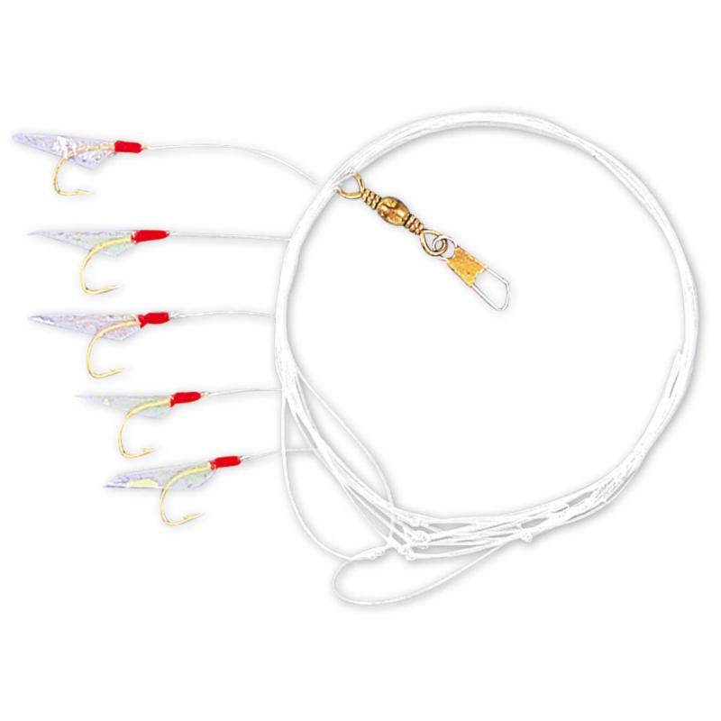 Zebco herring leader, 5 gold hooks with real fish skin