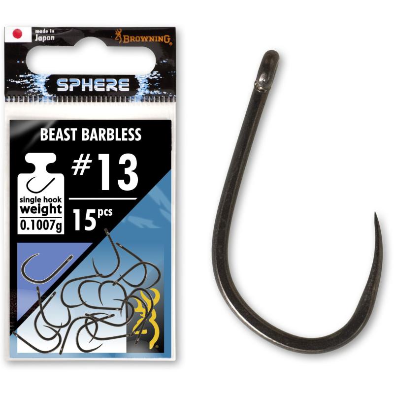 Browning # 8 Sphere Beast Barbless Hooks mat Auge schwaarzt Néckel 15 Stéck