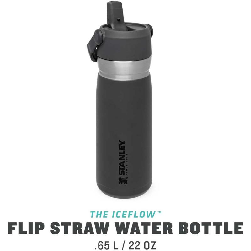 Stanley Iceflow Flip Straw Water Bottle 0.65L Fassungsvermögen Charcoal
