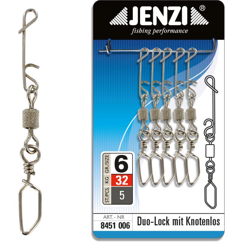 JENZI NO KNOT connector met Duo-Lock karabijnhaak wartel groot 32 kg