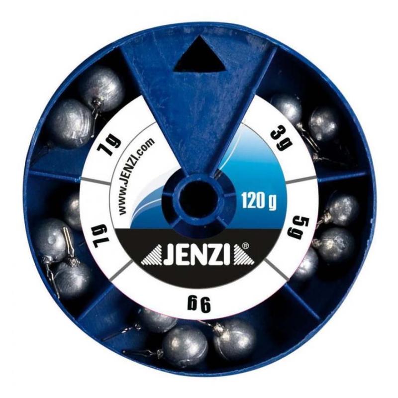 Assortiment de plomb JENZI Drop-Shot en boîtes rondes 120 g rondes