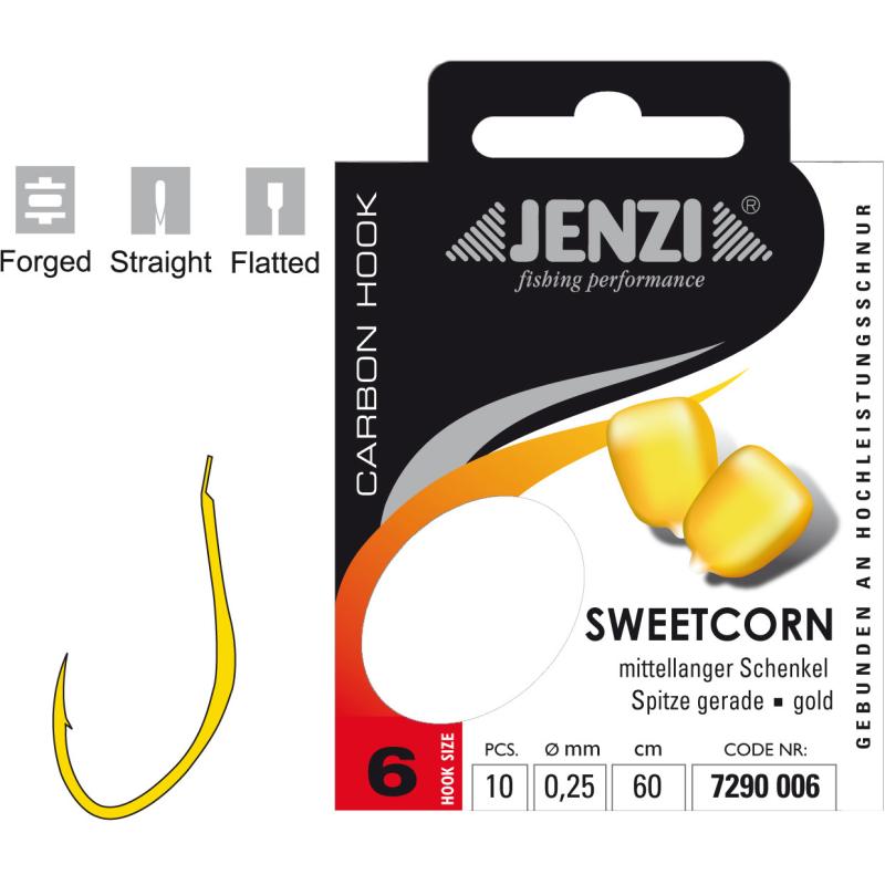JENZI sweetcorn hook, tied size 6, 0,25mm, 60cm