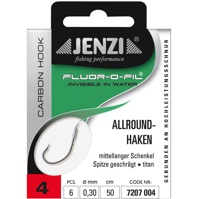 JENZI Allround Hook gebonnen un Fluorcarbon Gréisst 4 0,30mm 50cm