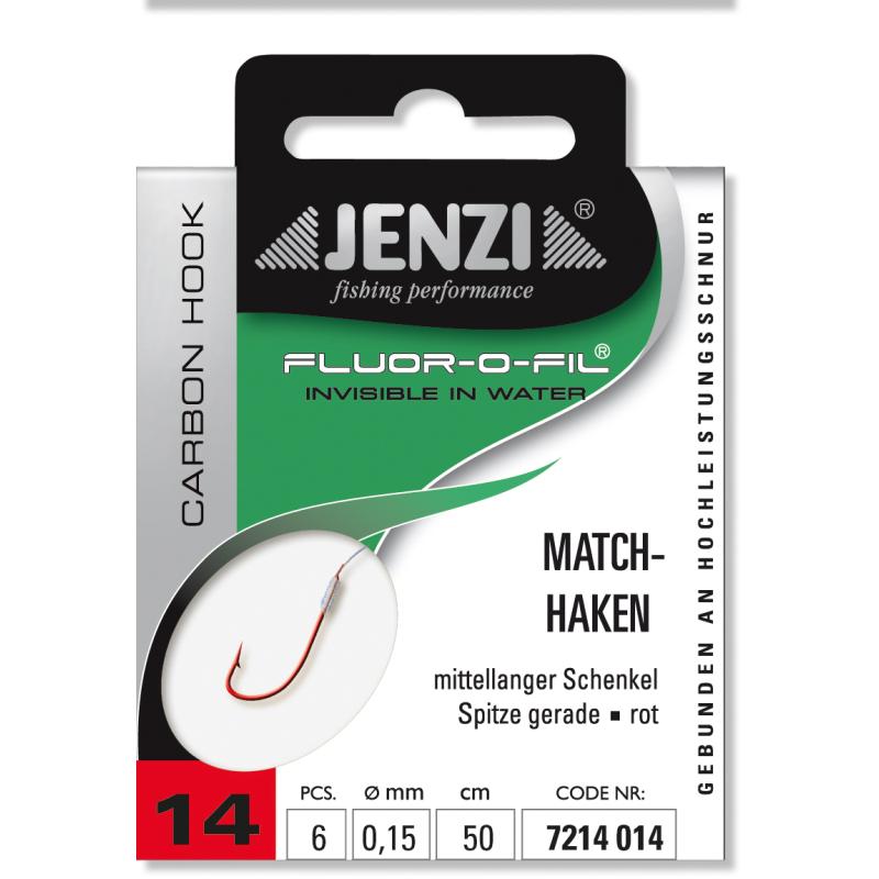 JENZI Match Hook gebonnen un Fluorocarbon Gréisst 14 0,15mm 50cm