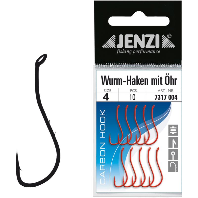 JENZI worm hook with eye loose size 4 red
