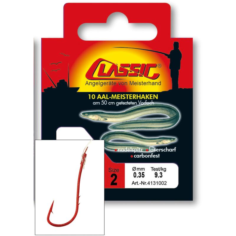 Paladin Classic eel hook tied red size 1/0 0,40mm 11,0 kg 50 cm SB10