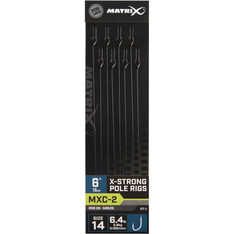Matrix Mxc-2 Gréisst 14 Barbless 0.18mm 6" 15cm X-Strong Pole Rig 8Pcs