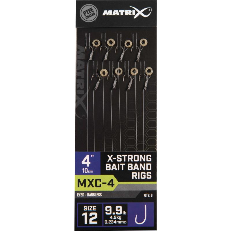 Matrix Mxc-4 Taille 12 Barbless 0.23mm 4 "10cm X-Strong Bait Band 8Pcs