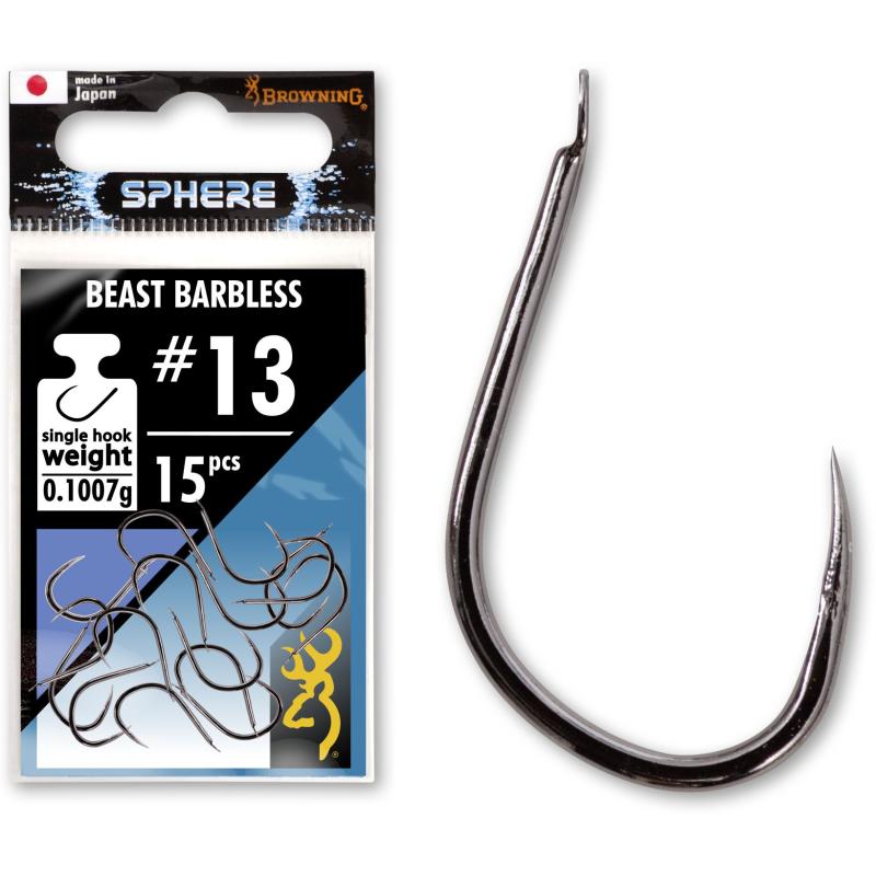 Browning # 8 Sphere Beast Barbless Hooks with plate blacknickel 15pcs