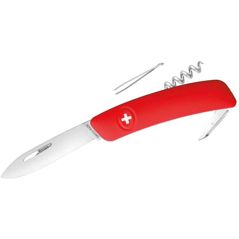 Couteau de poche Swiza D01 rouge, longueur de lame 7,5 cm