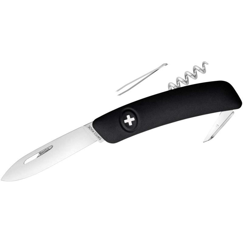 Couteau de poche Swiza D01 noir, longueur de lame 7,5 cm
