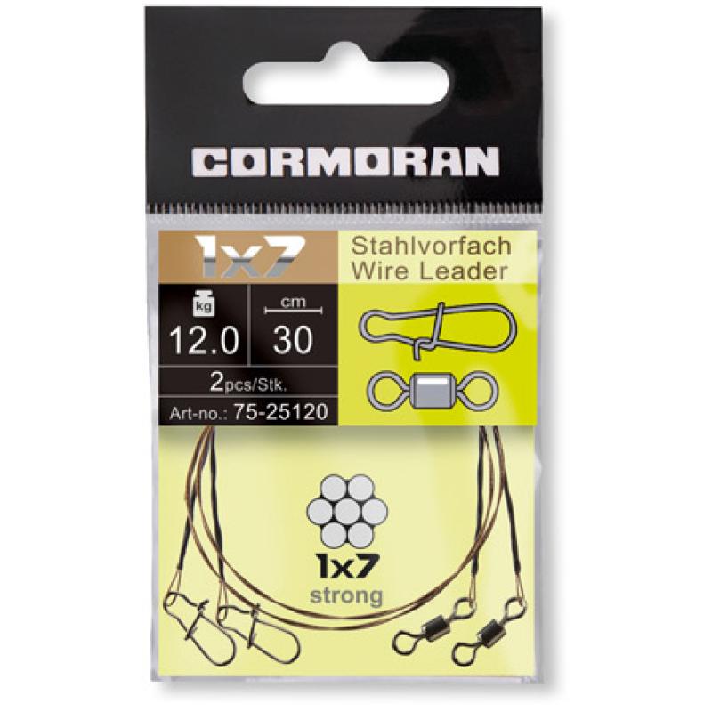 Cormoran 1x7 steel leader brown with swivel and carabiner 20cm 9kg SB2