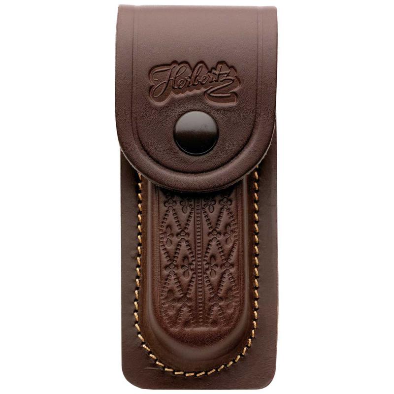 Herbertz leather case, brown embossed, for booklet length 13 cm length 14,5 cm