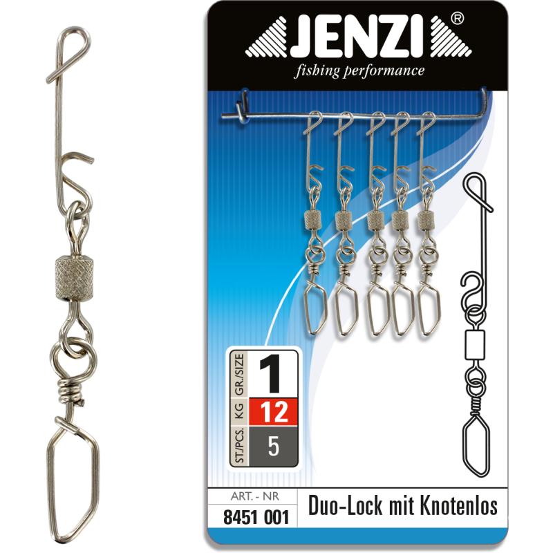 JENZI NO KNOT connector met Duo-Lock karabijnhaak wartel X-fijn 12 kg