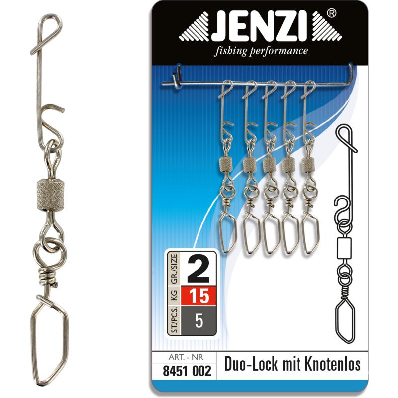 JENZI NO KNOT connector met Duo-Lock karabijnhaak wartel fijn 15 kg