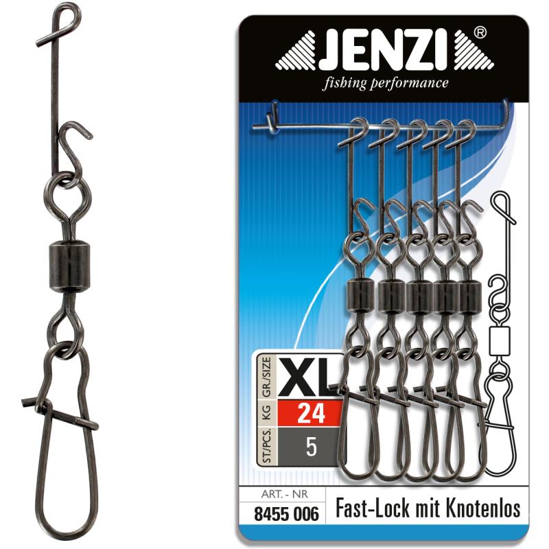 Connecteur JENZI NO KNOT avec mousqueton Fast-Lock pivotant large 24 kg