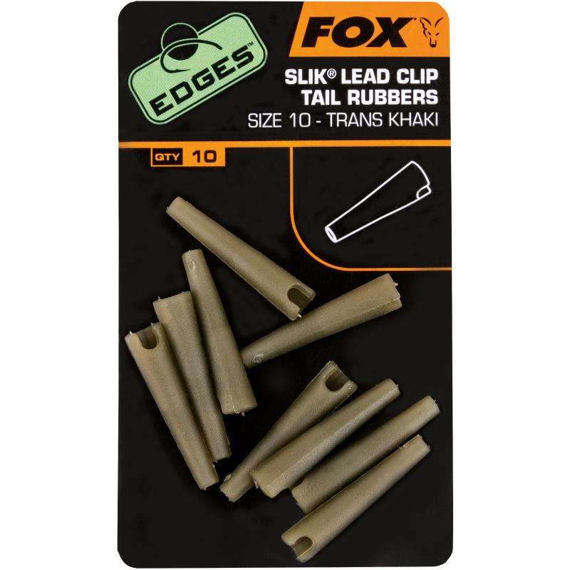 FOX Edges Size 10 Slik Lead Clip Tail Rubber trans khaki