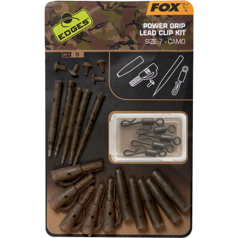 Fox Edges Camo Power Grip Lead Clip Kit Gréisst 7 x 5