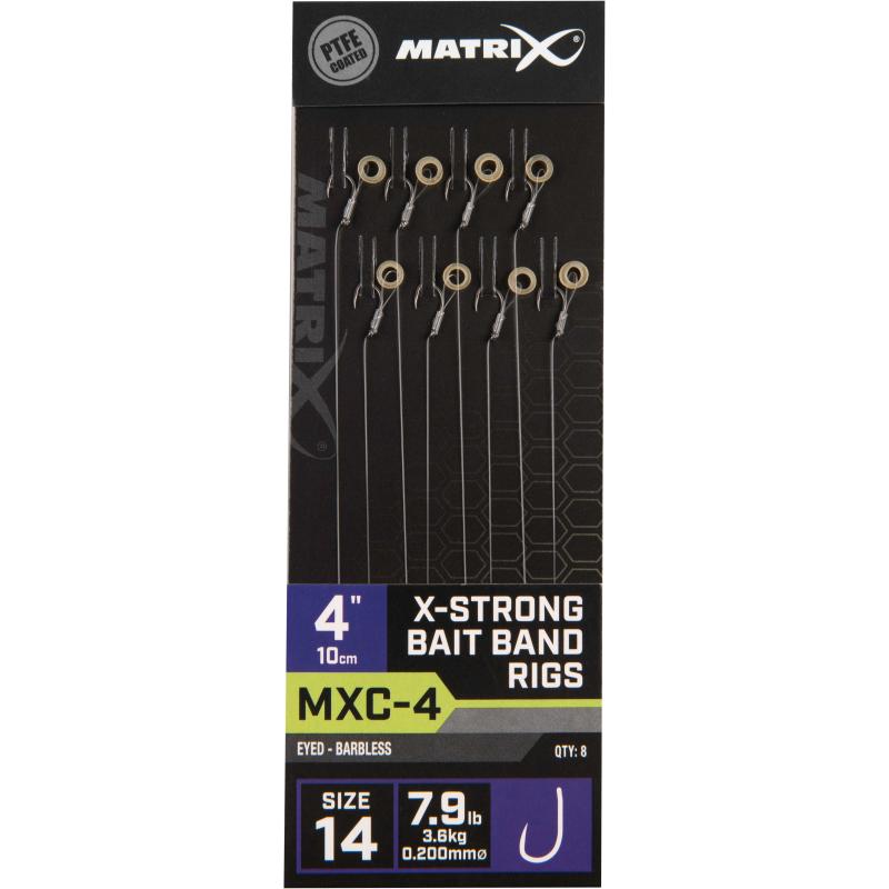 Matrix Mxc-4 Size 14 Barbless 0.20mm 4" 10cm X-Strong Bait Band 8Pcs