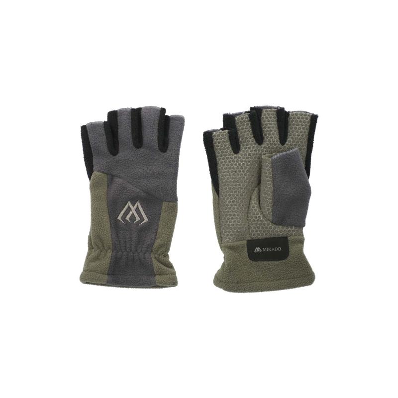 Mikado Fleece Gloves - Half Finger Size XL - Gray And Green .