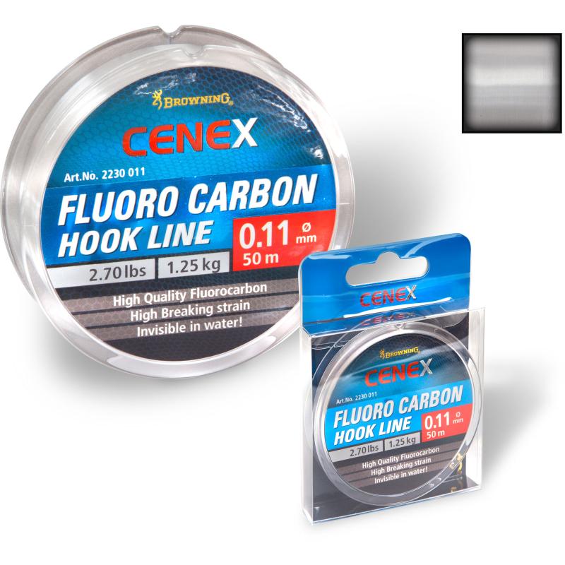0,11mm Cenex Fluoro Carbon Hook Line 50m 1,25kg, 2,70lbs transparent