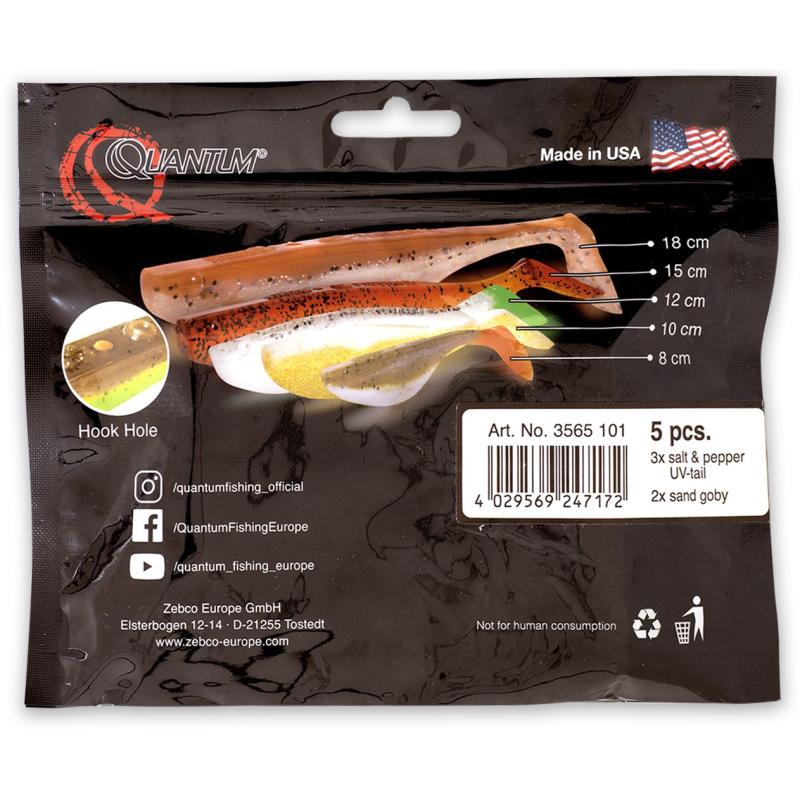 10cm Q-Paddler Clear Water Mix 3x sel et poivre UV-tail 2x sand goby Krill