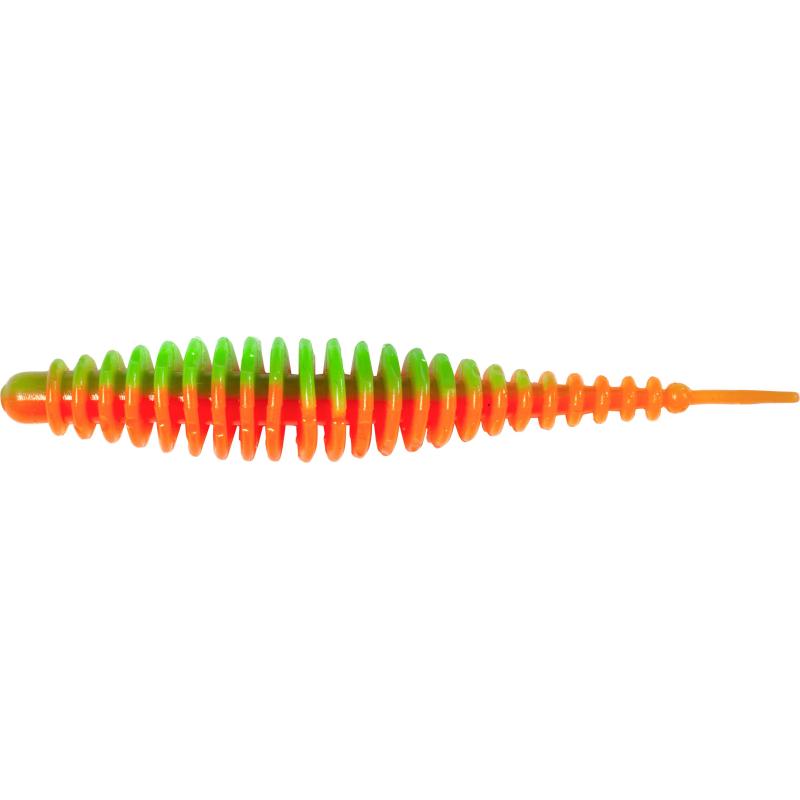 Magic Trout T-Worm 1g I-Tail neon geel / zwarte knoflook 6,5cm 6 stuks
