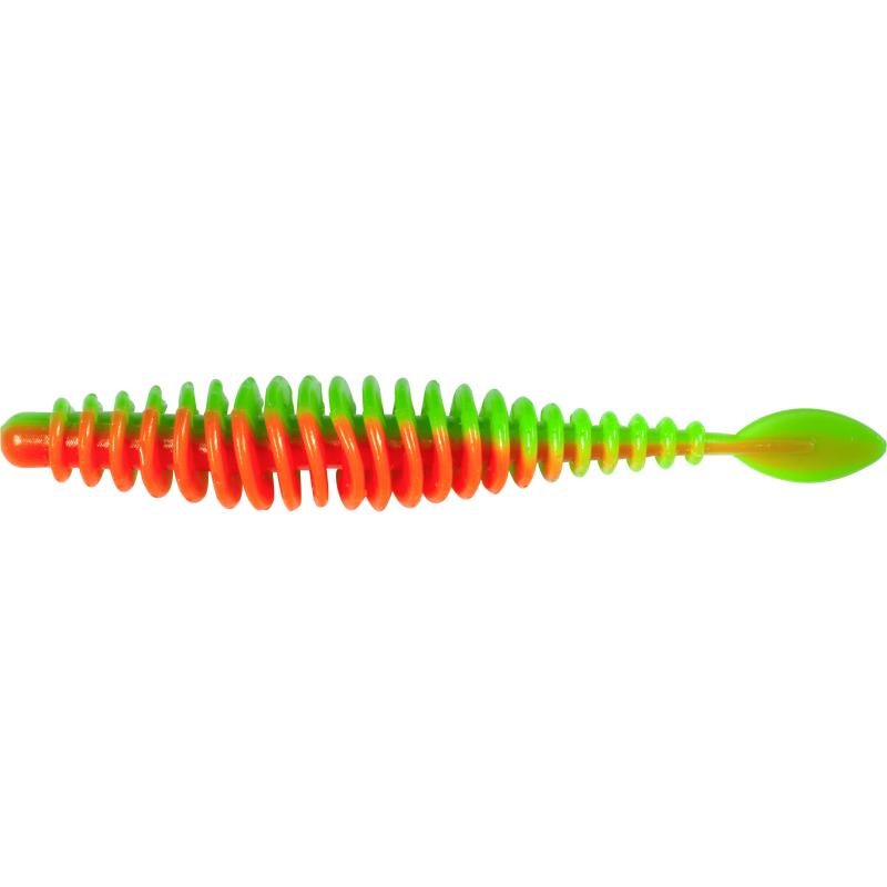Magic Trout T-Worm 1g P-Tail neon groen / oranje kaas 6,5cm 6 stuks