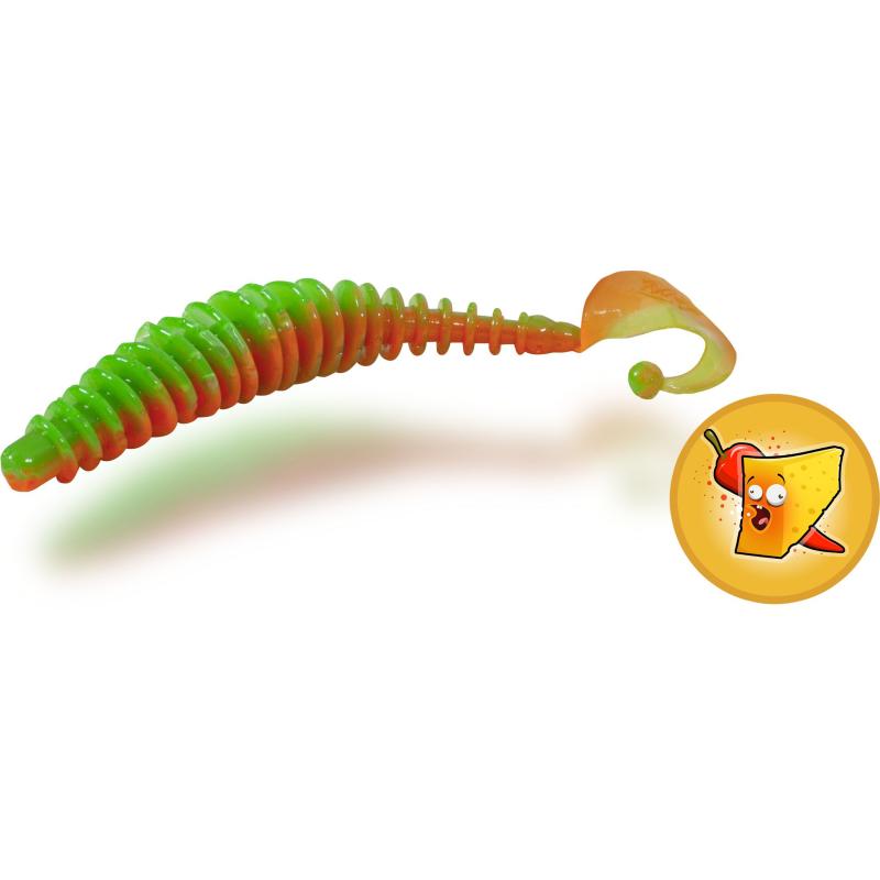 Magic Trout 1,5g 5,5cm T-Worm Twister neon groen / oranje kaas