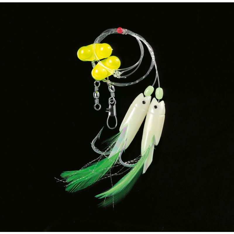 DEGA cod leader with rattle beads yellow + luminescent / self-luminous