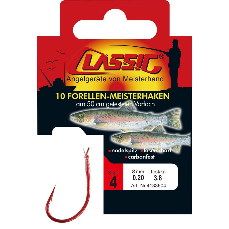 Paladin Classic trout hook tied red size 4 0,20mm 3,8 kg 50 cm SB10