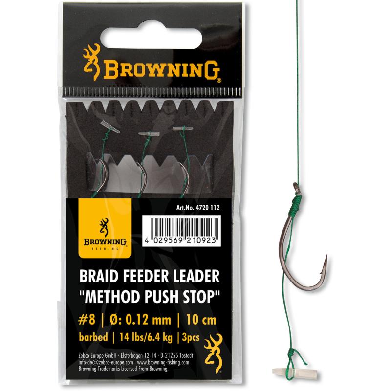 8 Braid Feeder Leader Method Push Stop bronze 6,4kg 0,12mm 10cm 3Stück
