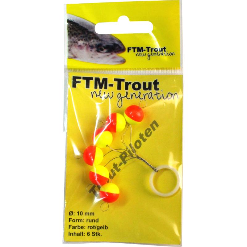 FTM Trout Piloten rund rot/gelb 10mm Inh.6 Stk.