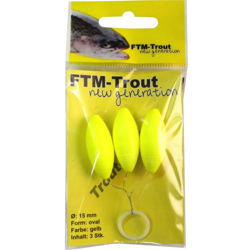 FTM Trout Pilots oval yellow 15mm cont.3 pcs.