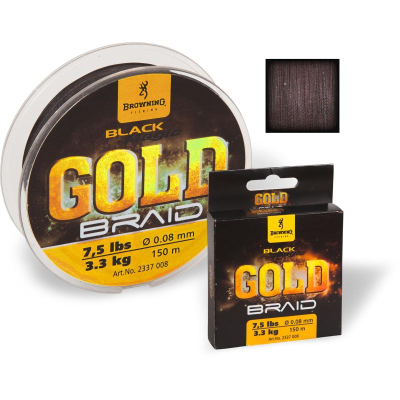 Browning 0,10 mm Black Magic® Gold Braid 150 m 3,6 kg, 8 lb noir