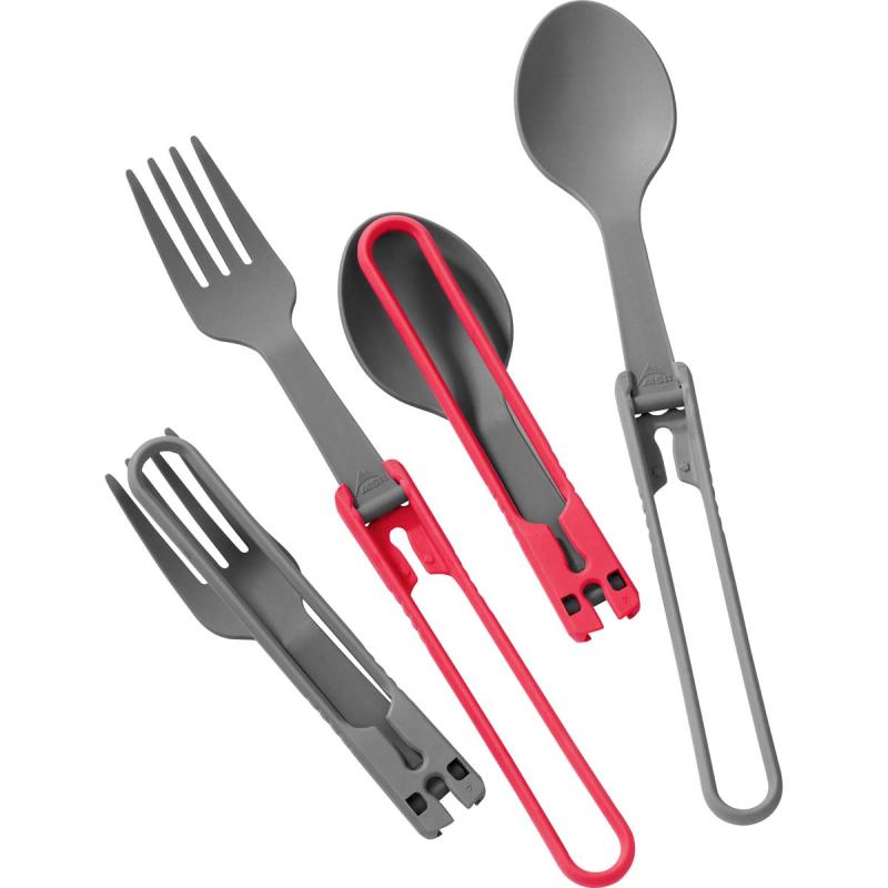 MSR Folding Spoon & Fork Kit, 4pc - Red/Gray